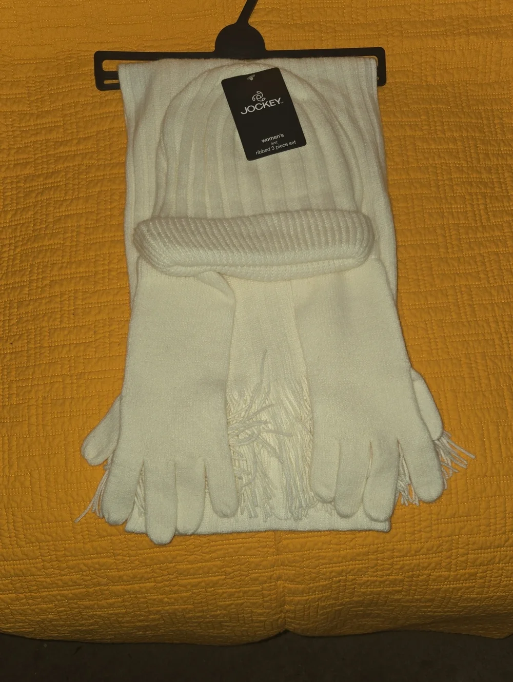 Jockey Cream Knit Hat, Scarf & Gloves Set